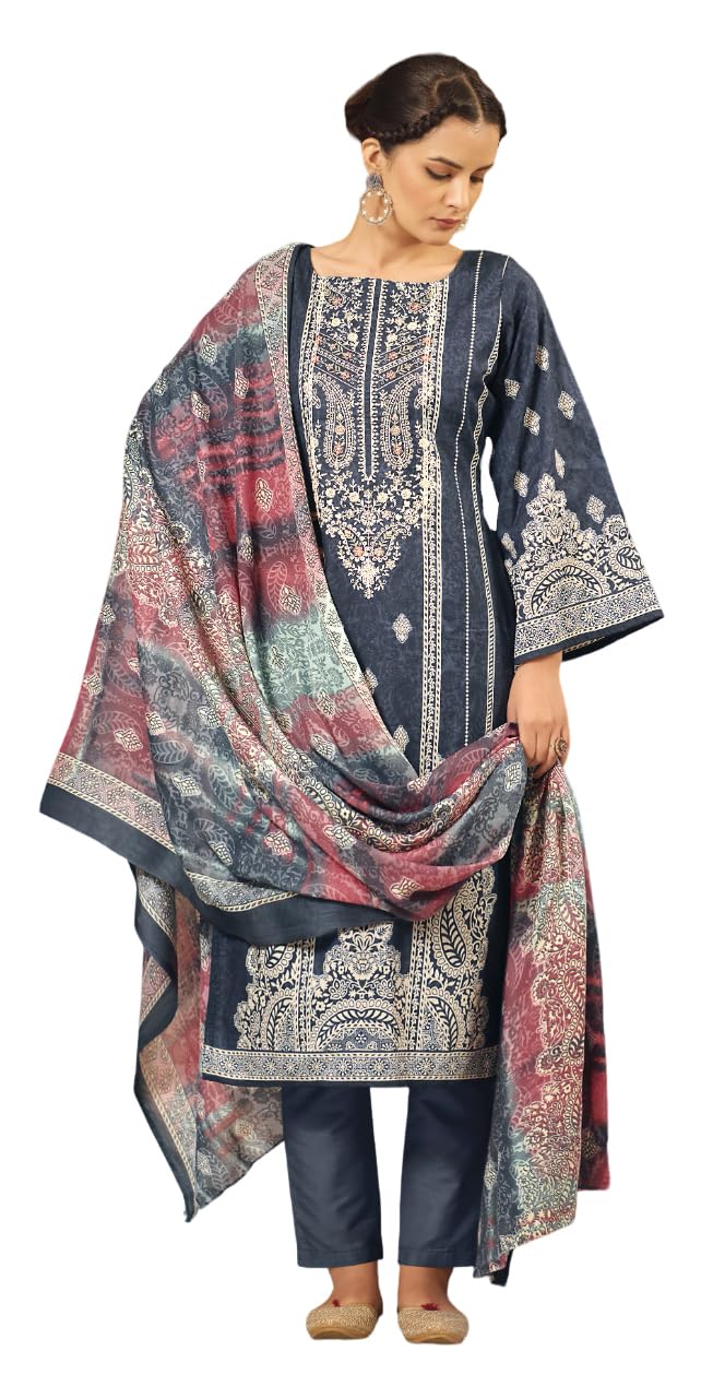 DRAVINAM Trends Unstitched Pakistani Embroidered Pure Cotton Salwar Suit Dress Materials with Cotton Dupatta
