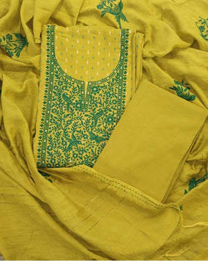 DRAVINAM Trends Women's Premium Malai Cotton Heavy Neck Embroidered Unstitched Salwar Suit Dress Material with Soft Silk Embroidered Dupatta