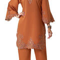 DRAVINAM Trends Women's Stitched Kashmiri Embroidered Pure Roman Silk Co-ord Set II Top II Pants (L / 40)