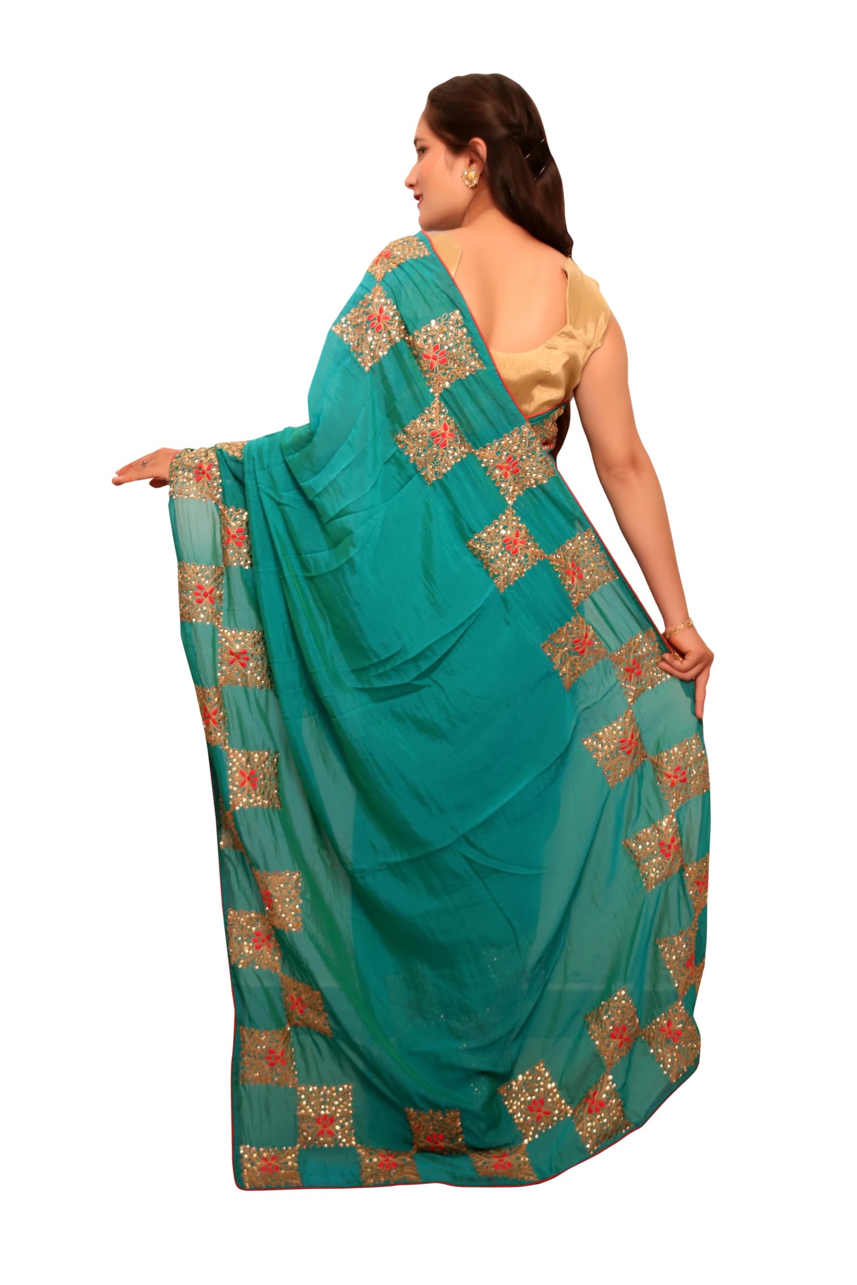 DRAVINAM Trends Women's Stone Work Vichitra Silk Saree with Unstitched Blouse Piece