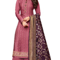 DRAVINAM Trends Women's Heavy Modal Satin Silk Style Pakistani Embroidered Salwar Suit Dress Material with Double Zari Jacquard Silk Banarasi Dupatta (Pink)