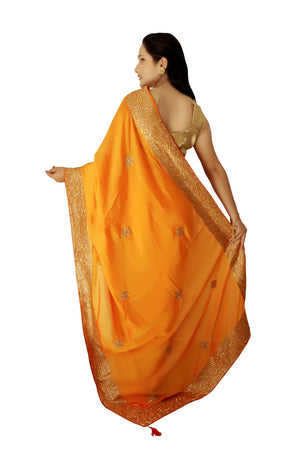 DRAVINAM Trends Women's Stone Work Vichitra Silk Saree with Unstitched Blouse Piece