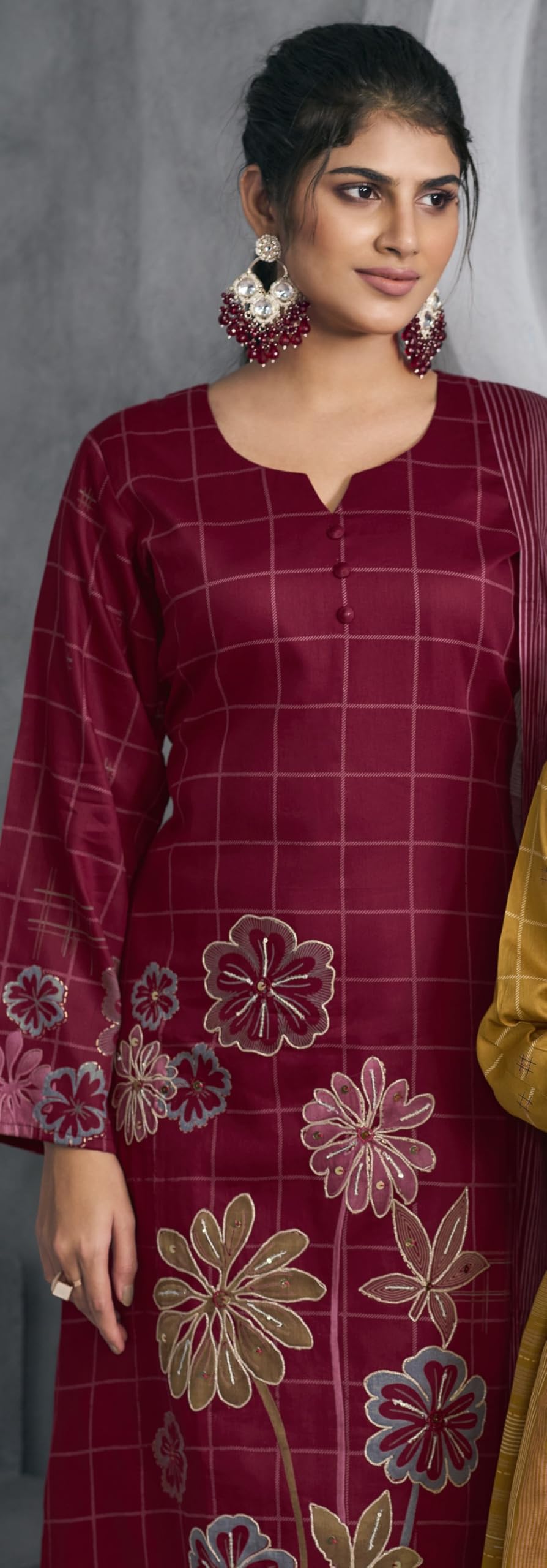 DRAVINAM Trends Women's Unstitched Salwar Suit Dress Material Pure Jam Silk Discharge Print Embroidered Hand Work Kameez Plain Unstitched Bottoms and Pure Lawn Digital Foil Print Dupatta