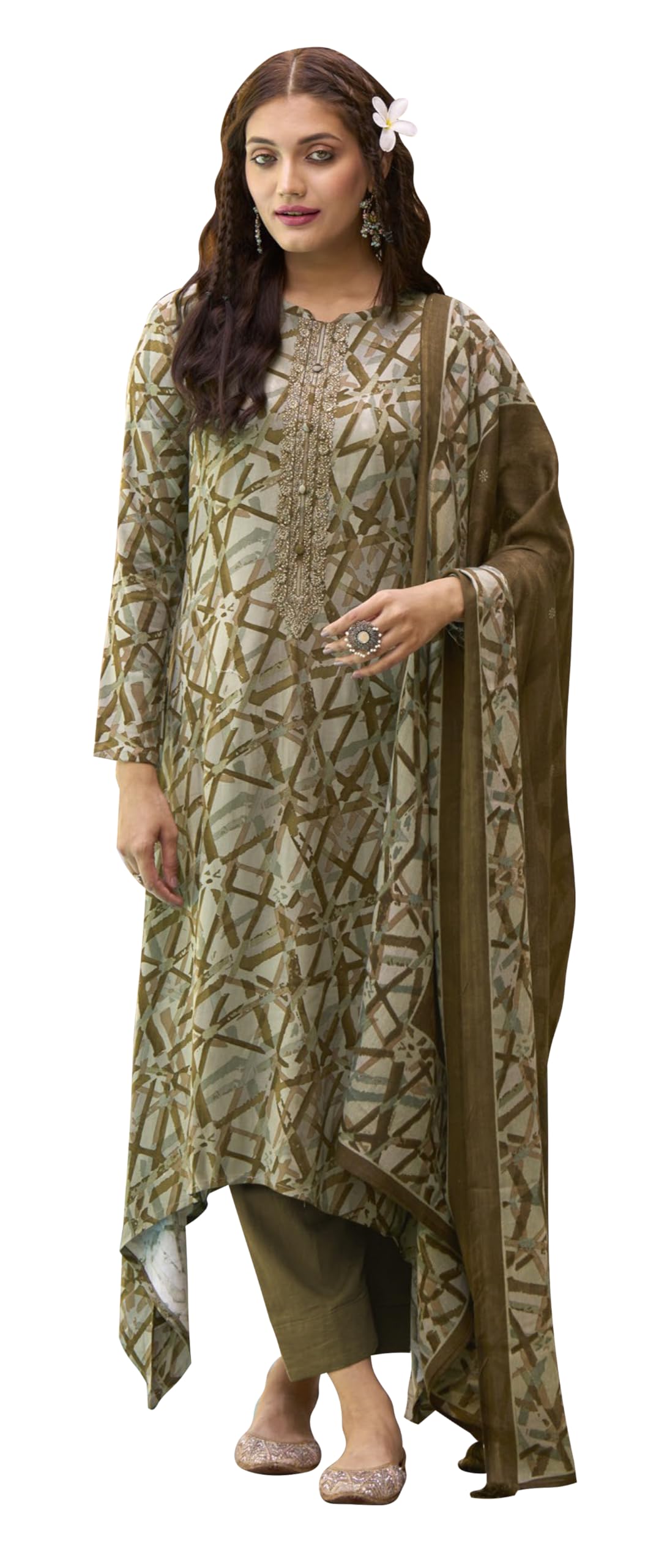 DRAVINAM Trends Women's Unstitched digital Print Woollen Viscose Pashmina embroidered Salwar Suit Dress Material with Wool Pashmina Digital Printed Shawl Dupatta