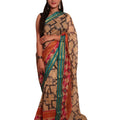 DRAVINAM Trends Women's Printed Cotton Blend Pattu Saree with Blouse Piece (Beige and Green)