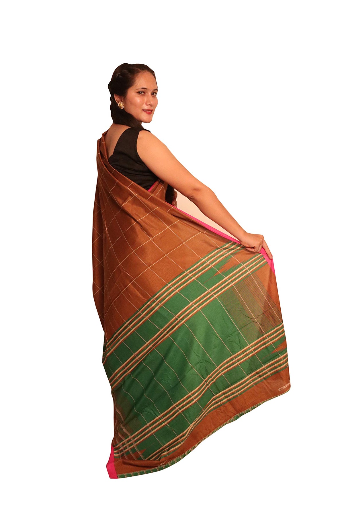 DRAVINAM Trends cotton blend Saree (Ikkat2_10_Green and Blue)