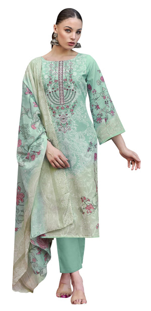 DRAVINAM Trends Women's Unstitched Premium Cotton Suit Material - Soft Cotton Digital Printed Embroidered Kameez II Unstitch Bottoms II Cotton Malmal Printed Dupatta