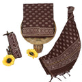 Women's Elegant Brown Chanderi Block Printed Unstitched Salwar Suit Dress Material with Cotton Bottom & Zari Border Dupatta