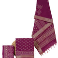Women's Unstitched Three-piece Fabric Set Dress Material | Maheshwari Top & Dupatta with Zari Border, cotton Bottom | Maroon Hand Block Print Salwar Suit Piece