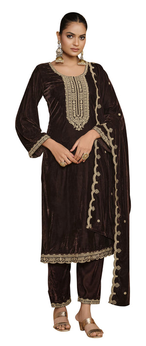 DRAVINAM Trends Women's Unstitched Premium Velvet Embroidered Salwar suit Dress Material with Embroidered Bottoms and Haevy Velvet Dupatta