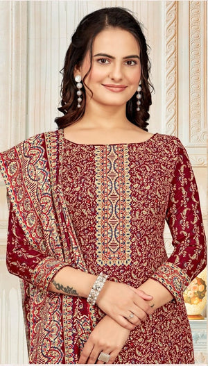 DRAVINAM Trends Women's Unstitched Winter Wear Kaani Digital Printed Heavy Woolen Pashmina Salwar Suit Dress Material with Printed Shawl Dupatta
