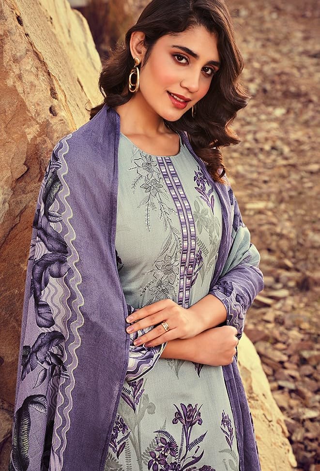 DRAVINAM Trends Jam Cotton Suit Embroidered Dress Material Salwar Suit with Unstitched Bottoms and Cotton Dupatta