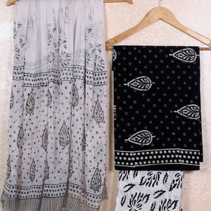 DRAVINAM Trends Hand Block Print Cambric Cotton Unstitched Salwar Suit Set for Women with Pure Chiffon Hand Printed Dupatta