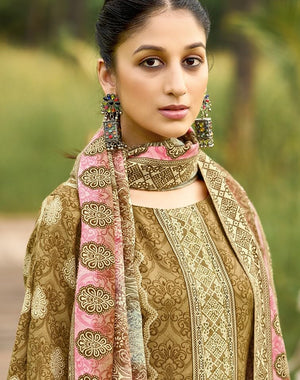 DRAVINAM Trends Women's Unstitched Winter Wear Swaroski Diamond Work Pakistani Woollen Pashmina Salwar Suit Dress Material with Twill Pashmina Printed Shawl Dupatta