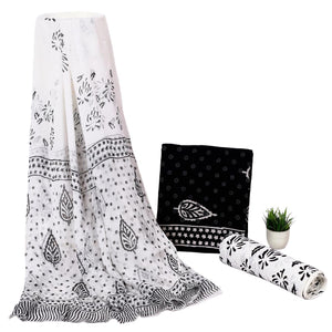 DRAVINAM Trends Hand Block Print Cambric Cotton Unstitched Salwar Suit Set for Women with Pure Chiffon Hand Printed Dupatta