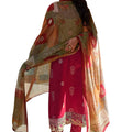 Women's Unstitch Digital Printed Jam Cotton Suit Fabric with Embroidery and Masline Dupatta/Chunni (Red)