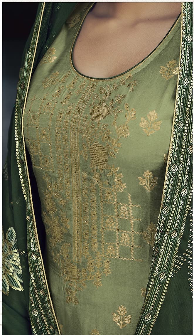DRAVINAM Trends Women's Pure Dola Meenakari Jacquard Hand work Pakistani Suit with Pure Georgette Embroidered Dupatta