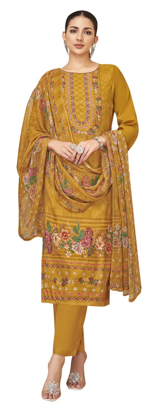 DRAVINAM Trends Women's Unstitched Viscose Maslin Hand Embroidered Suit Material - Viscose Maslin Digital Printed Hand Embroidered Kameez II Rayon Bottoms II Half Pure Digital Printed Dupatta