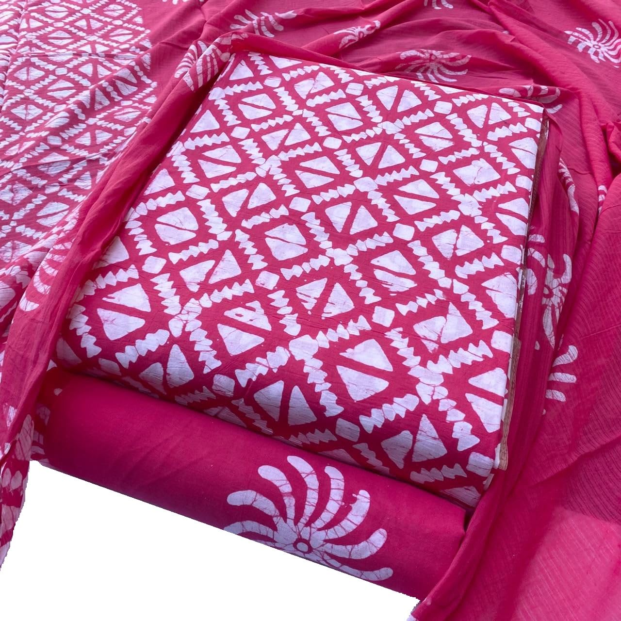 DRAVINAM Trends Unstitched Jaipuri Handmade Wax Batik Print Soft Cotton Dress Material with Dupatta