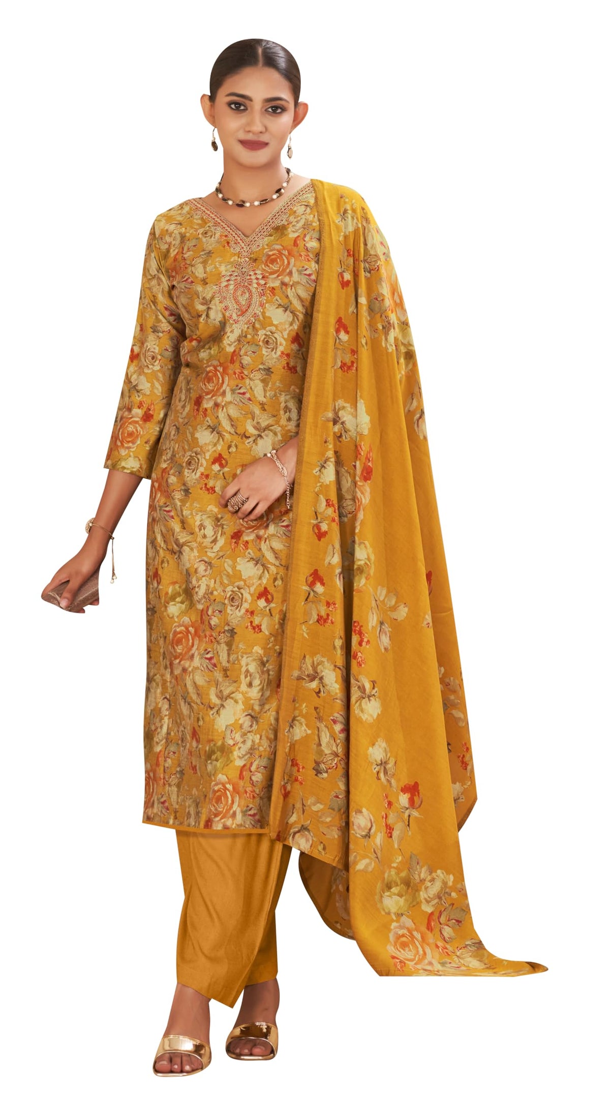 DRAVINAM Trends Women's Unstitched Maslin Salwar Suit Dress Material - Pure Viscose Modal Maslin Embroidered Kameez II Unstitch Bottoms II Viscose Modal Maslin Digital Prints Dupatta