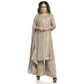 DRAVINAM Trends Women's Upada Silk Heavy Embroidered Stone Work Sharara Gharara Palazzo Suit Material with Dupatta (Fully Stitched Palazzo Max Waist size 44") (Grey)