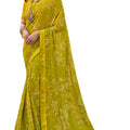 DRAVINAM Trends Printed Pure Georgette Printed Sareefor Women With Digital Border & Blouse (Yellow)