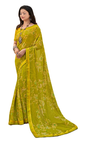 DRAVINAM Trends Women's Printed Pure Georgette Saree With Digital Border and Unstitched Blouse (Light Blue)
