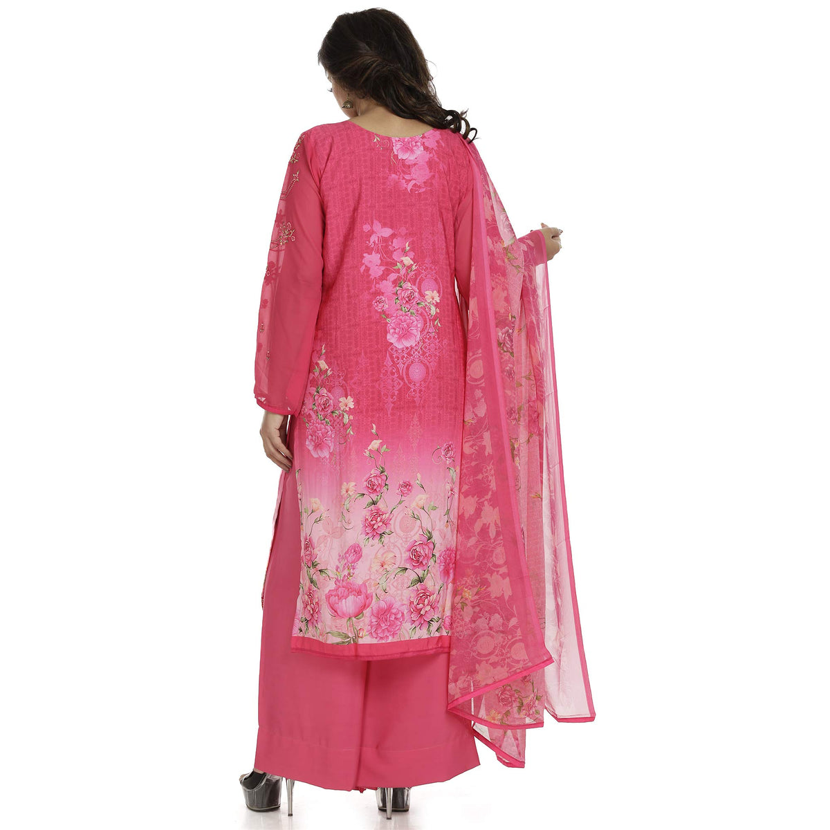 DRAVINAM Trends Women's Embroidered Pure Crepe Floral Printed Salwar Suit Dress Material with Printed Georgette Dupatta (Unstitched)