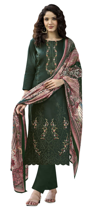 DRAVINAM Trends Women's Unstitched Jam Cotton Embroidered Suit Material - Jam Cotton Heavy Embroidered Cutwork Shirt II Rayon Bottoms II Cotton Printed Dupatta