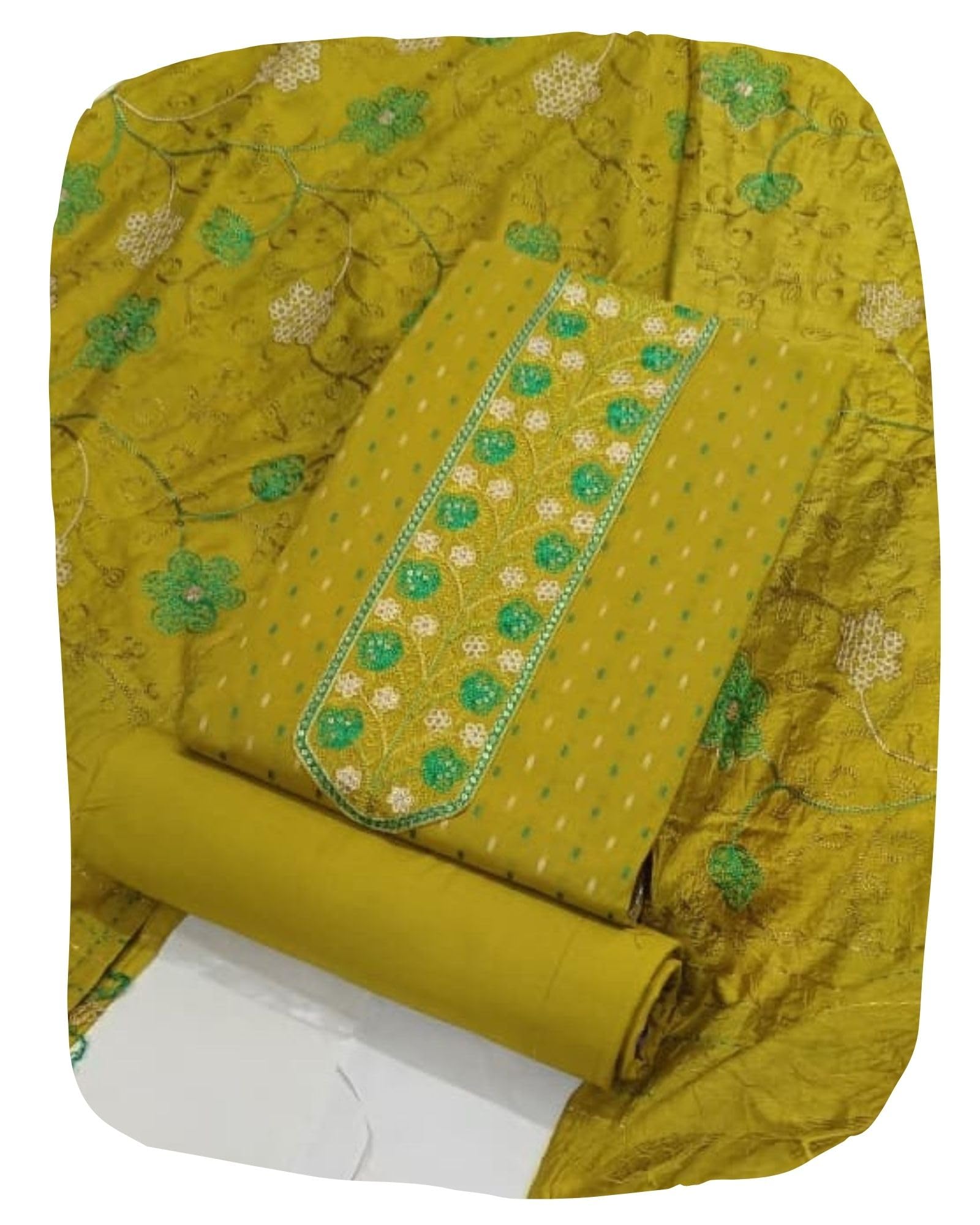 DRAVINAM Trends Women's Premium Malai Cotton Heavy Neck Embroidered Unstitched Salwar Suit Dress Material with Soft Silk Embroidered Dupatta