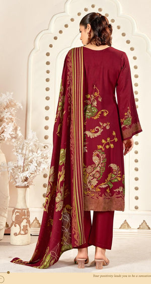 DRAVINAM Trends Women's Winter Wear Unstitched Digital Floral Printed Heavy Neck Embroidered Viscose Pashmina Woollen Salwar Suit Dress Material with Pashmina Digital Printed Brasso Shawl Dupatta
