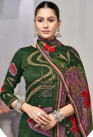 DRAVINAM Trends Women's Winter Wear Kashmiri Kani Printed Warm Salwar Kameez Dress Material with Twill Pashmina Printed Shawl Dupatta