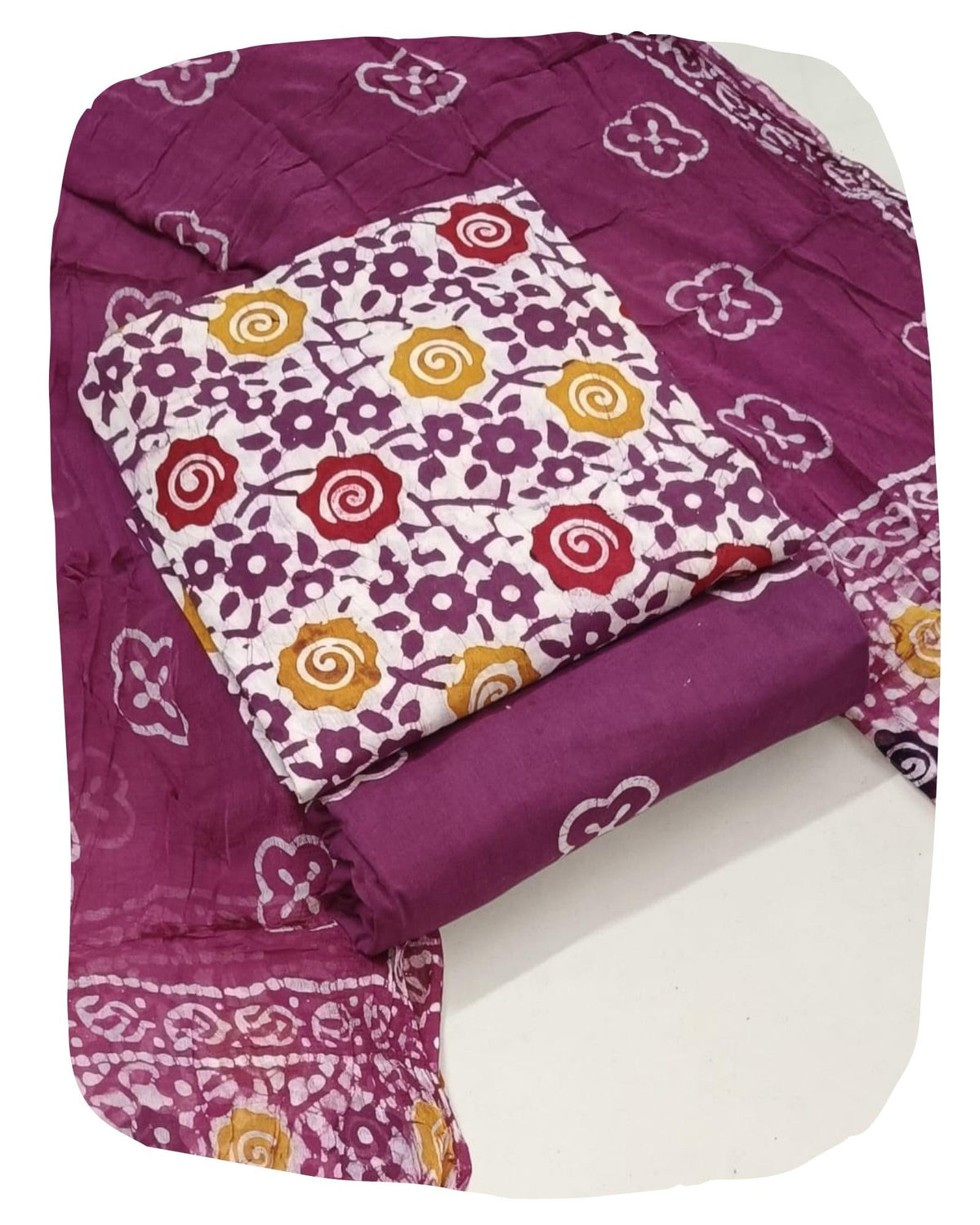 DRAVINAM Trends Unstitched Jaipuri Handmade Wax Batik Print Premium Cotton Dress Material with Pure Chiffon Dupatta
