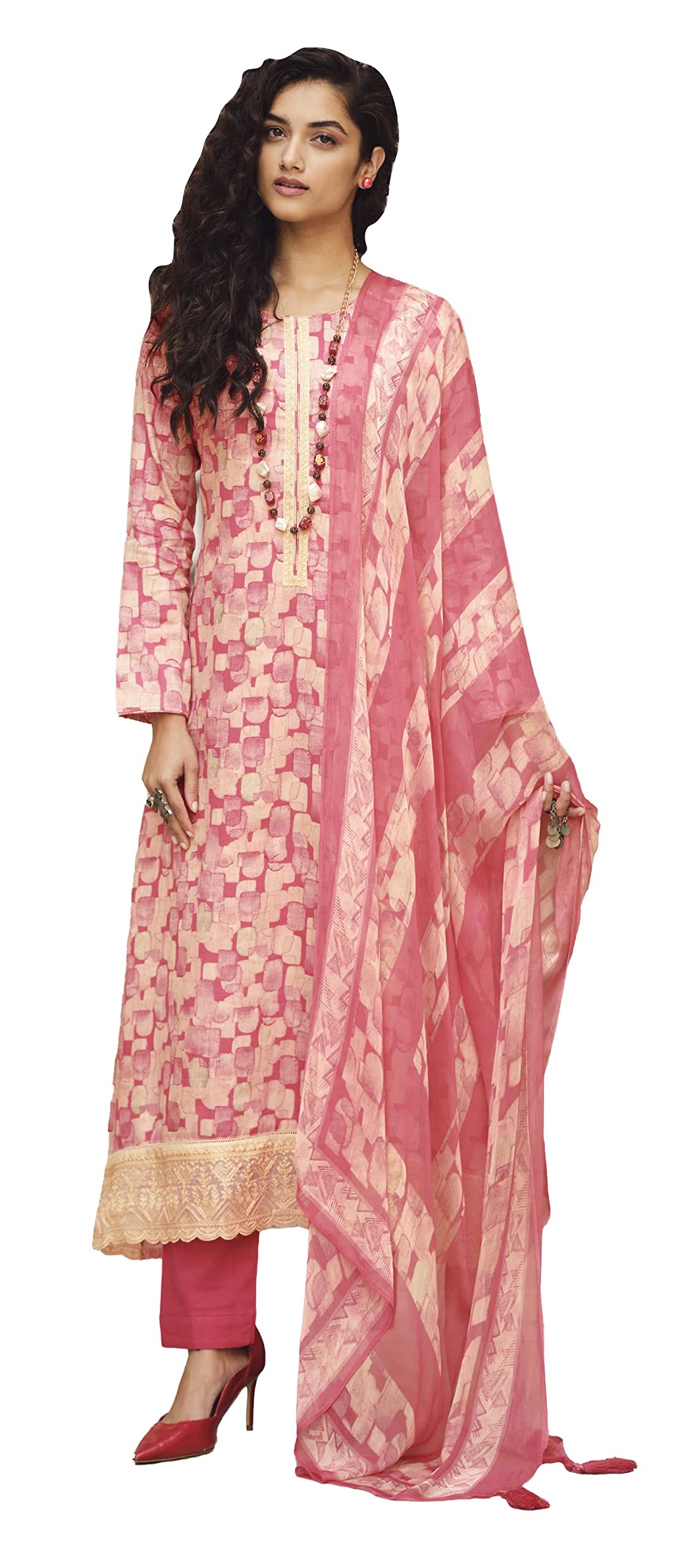 DRAVINAM Trends Women's Cotton Salwar Suit Set (Pink)