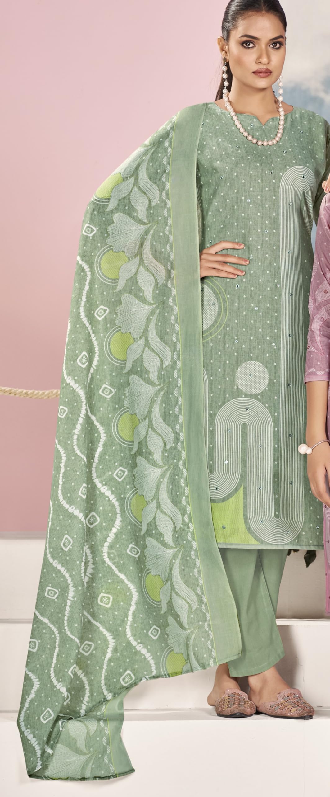 DRAVINAM Trends Women's Unstitched Salwar Suit Dress Material - Cotton Digital Printed Organza Embroidered Kameez II Unstitch Bottoms II Cotton Dupatta
