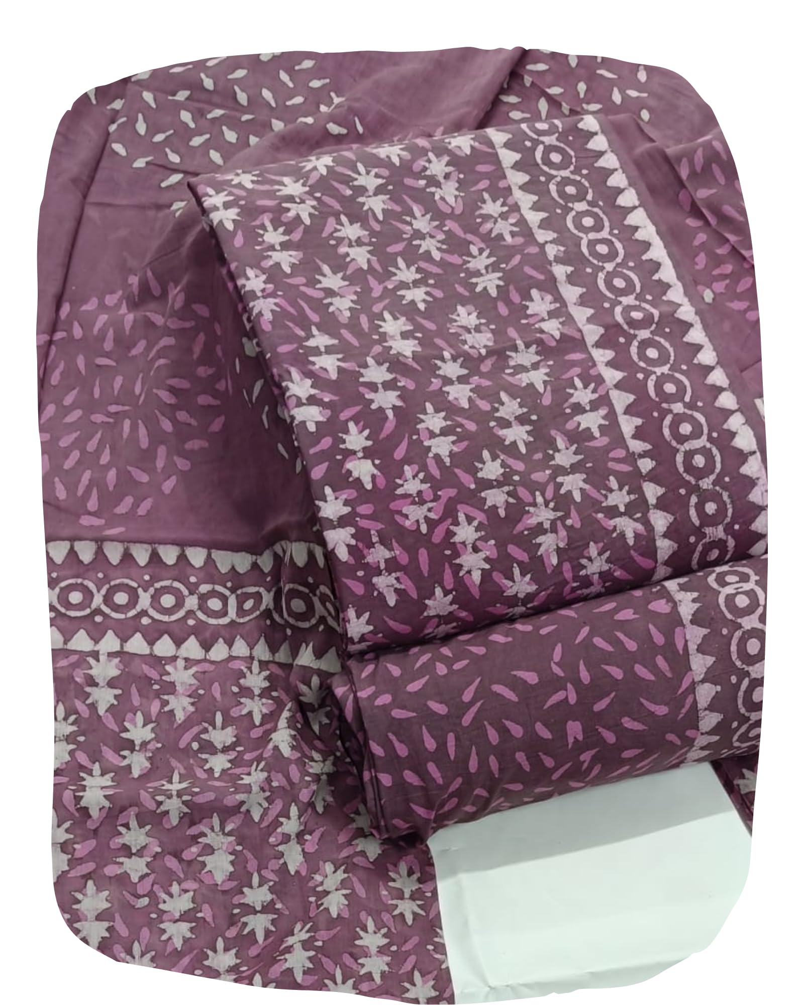DRAVINAM Trends Hand Block Print Sanganeri Cambric Unstitched Cotton Suit Dress Material for Women with Mulmul Cotton Hand Printed Dupatta