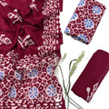 Elegant Maroon Hand Batik Print Unstitched Dress Material Set with Dupatta