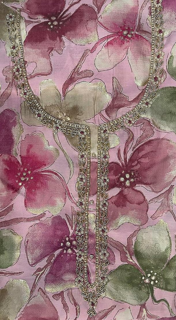 DRAVINAM Trends Handwork Modal Silk Unstitched Salwar Suit with Scalloped Dupatta