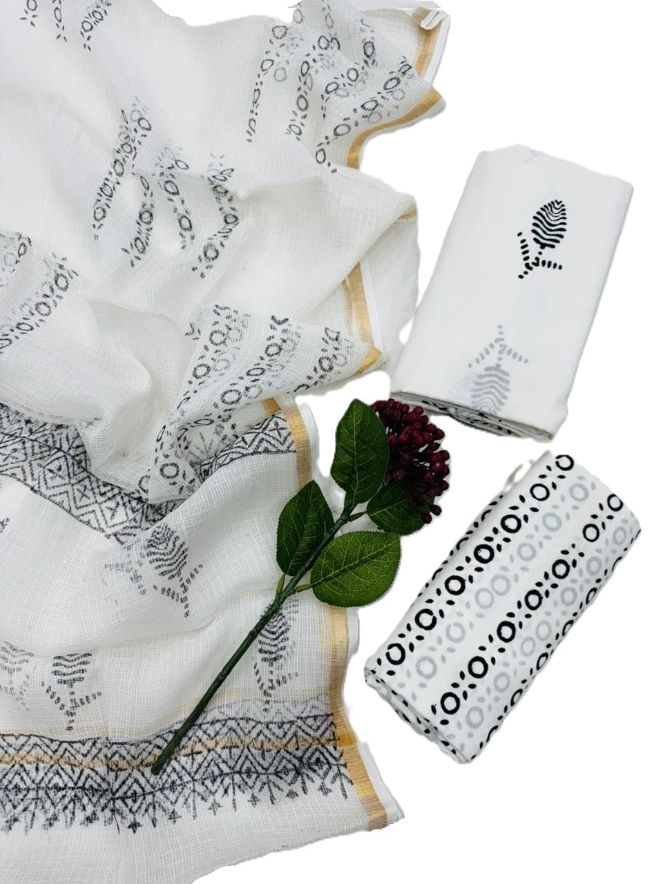 Sanganeri Hand Block Print Pure Cambric Unstitched Cotton Suit Dress Material with Kota Doriya Hand Printed Dupatta