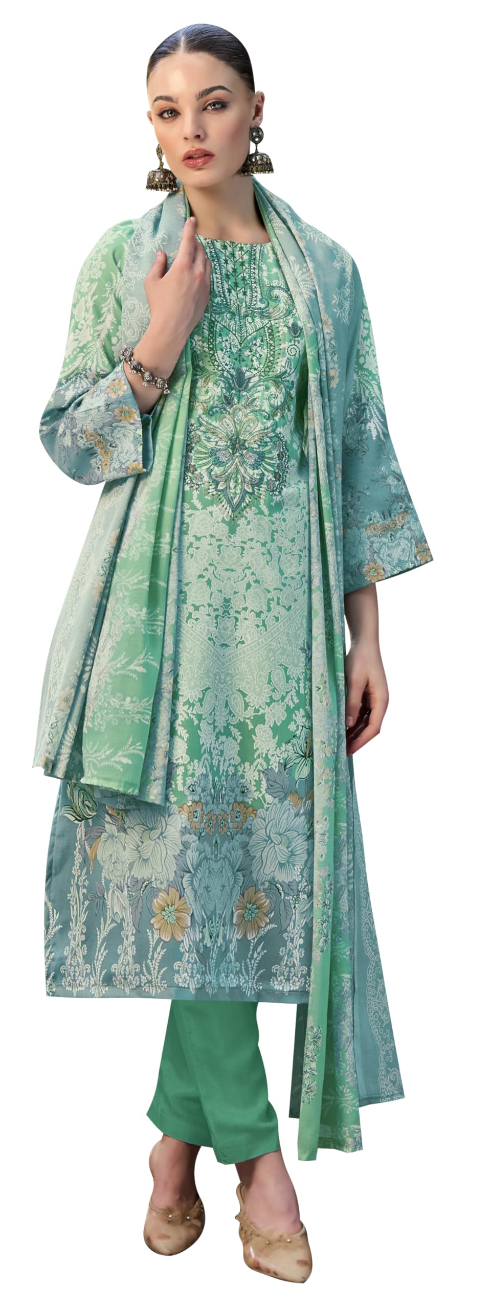 DRAVINAM Trends Women's Unstitched Premium Cotton Suit Material - Soft Cotton Digital Printed Embroidered Kameez II Unstitch Bottoms II Cotton Malmal Printed Dupatta