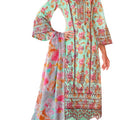 Elegant Unstitched Pure Cambric Cotton Suit Material with Neck & Daman Embroidery | Swarovski Diamond Work | Cotton Dyed Bottoms & Fancy Embroidered Mal Mal Dupatta