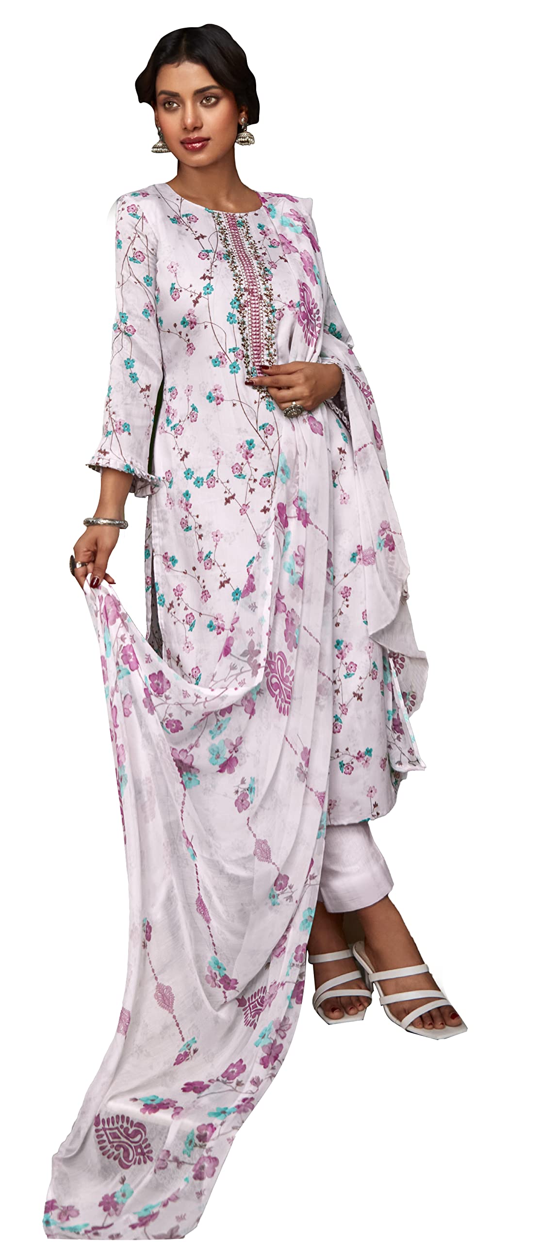 DRAVINAM Trends Women's Cotton Embroidered Unstitiched Salwar Suit Material