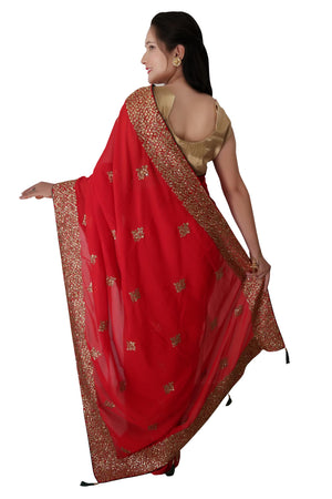 DRAVINAM Trends Women's Stone Work Vichitra Silk Saree with Unstitched Blouse Piece