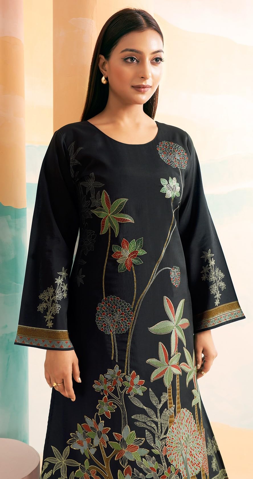 DRAVINAM Trends Women's Pure Viscose Masline Digital and Foil Print With Fancy Embroidery Work Unstitched Suit Dress Material with Maslin Printed Dupatta