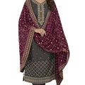 DRAVINAM Trends Women's Sequence Embroidered Silk Unstitched Salwar Suit Dress Material with Sequence Embroidered Blooming Georgette Heavy Dupatta (Dark Grey)