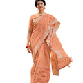 DRAVINAM Trends Women's Embroidered Woven Border Linen Saree with Blouse Piece (Bawa)