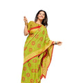 DRAVINAM Trends Women's Pure Linen Cotton Printed Saree with Blouse Piece (Light Green)