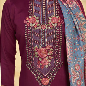 DRAVINAM Trends Women's Unstitched Winter Wear Woollen Pashmina Embroidered Salwar Suit Dress Material with Pashmina Printed Shawl Dupatta