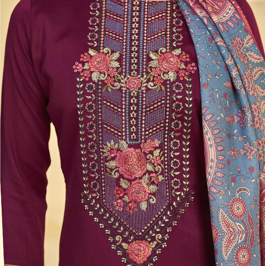 DRAVINAM Trends Women's Unstitched Winter Wear Woollen Pashmina Embroidered Salwar Suit Dress Material with Pashmina Printed Shawl Dupatta