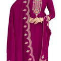DRAVINAM Trends Women's Heavy Embroidered Pure Velvet Unstitched Salwar Suit Dress Materail with Unstitch Bottoms and Embroidered Shawl Dupatta